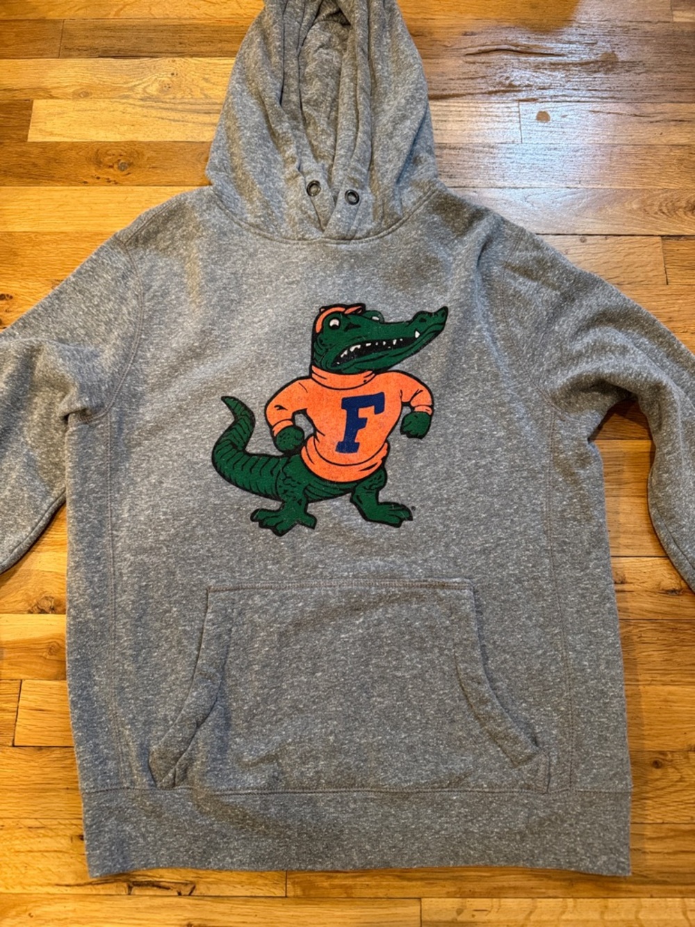 Univ of Florida Gray Hoodie with Green & Orange Alligator sz small unisex